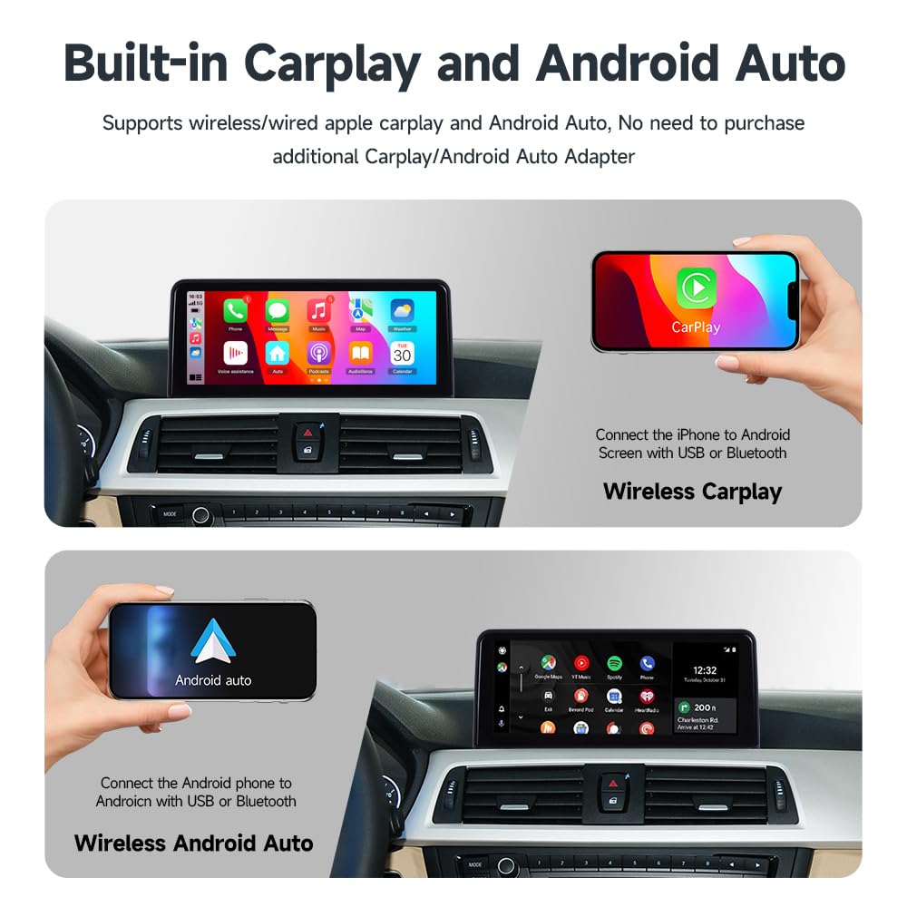 VIBEX 10,25 pollici Autoradio Carplay Wireless & Android Auto Wireless per BMW serie 3 4 F30/F31/F32/F33//F34/F36 2012-2016 con sistema NBT, Touchscreen Stereo Ricevitore con AirPlay Link, Siri