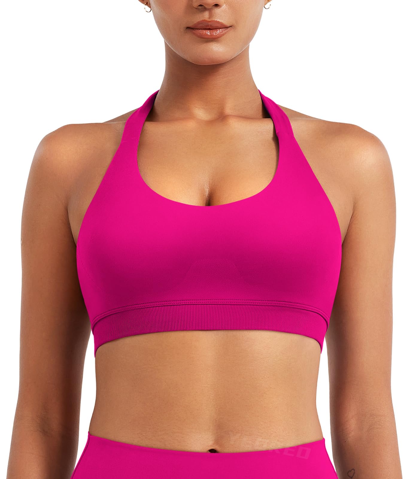 YEOREO SoftHue Women Halter Sports Bra Workout Seamless Padded Basic Bra Open Back Yoga Gym Crop Top