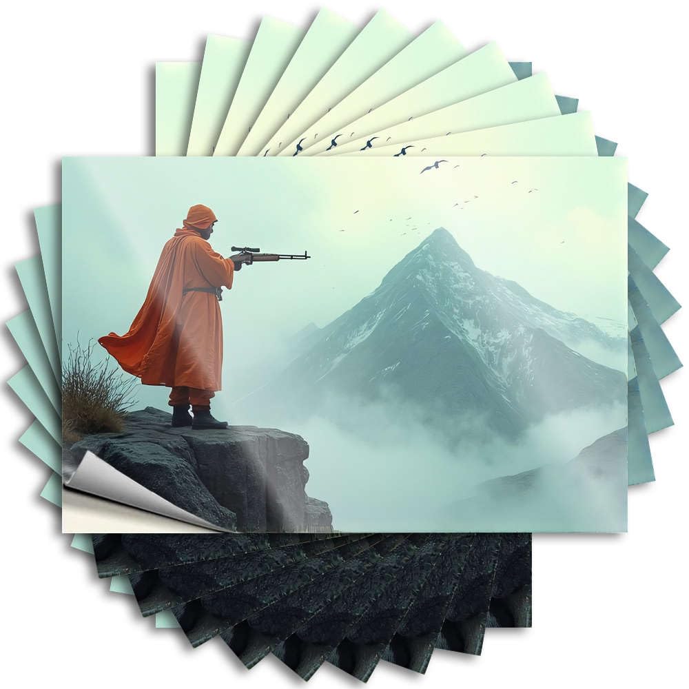 Fzfn Colour Bumper Fall Door Decor Easy Apply | A Figure In Orange Robes Stands On A Rocky Outcrop Spring Bumper Peel And Stick(12X18cm)