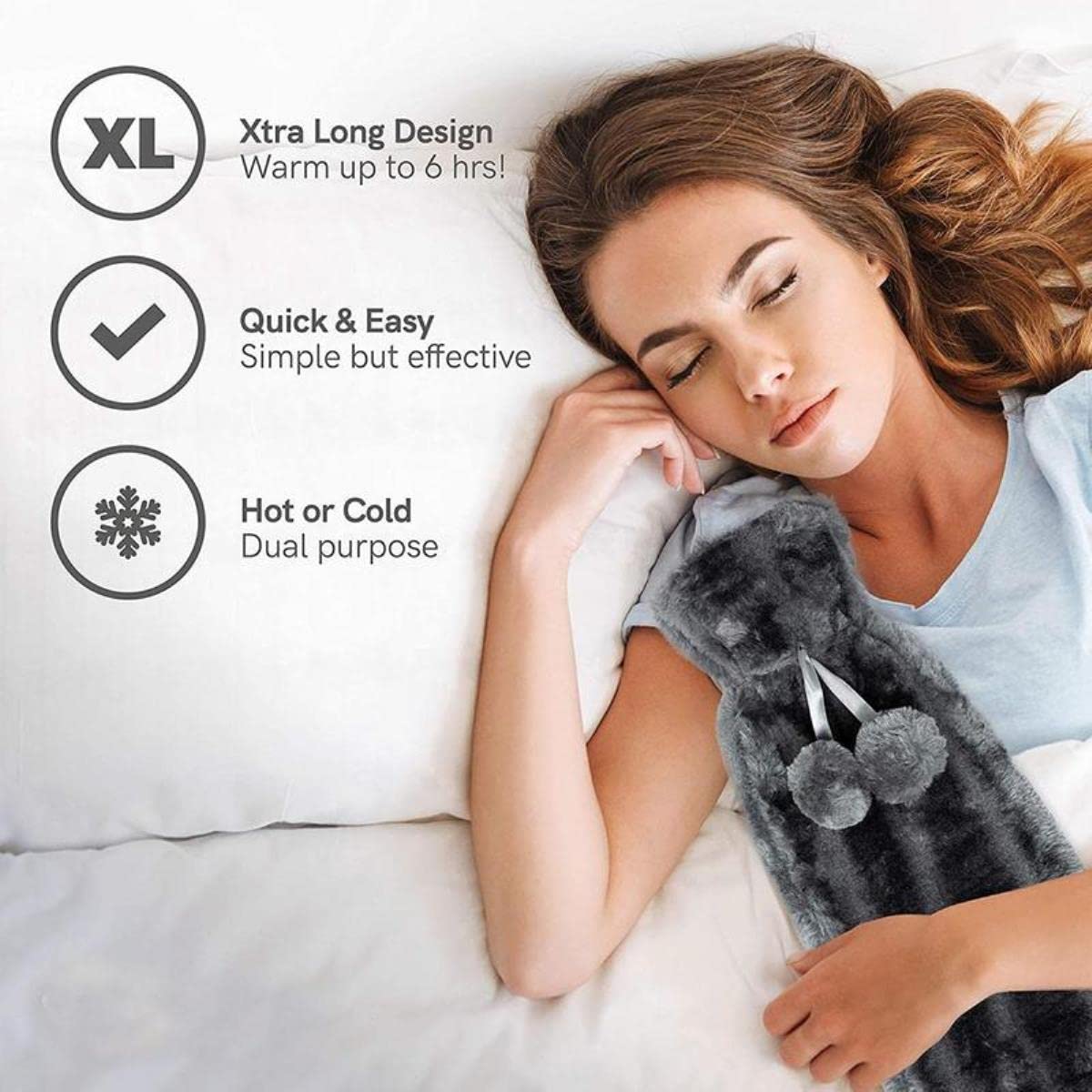 Borsa dell'Acqua Calda da 2 Litri Long Stander con Fodera in Peluche Super Morbida Vita Calda Indietro Forniture per scaldini Invernali Riempimento della Bottiglia di Acqua Calda-cervo rosso,Itali