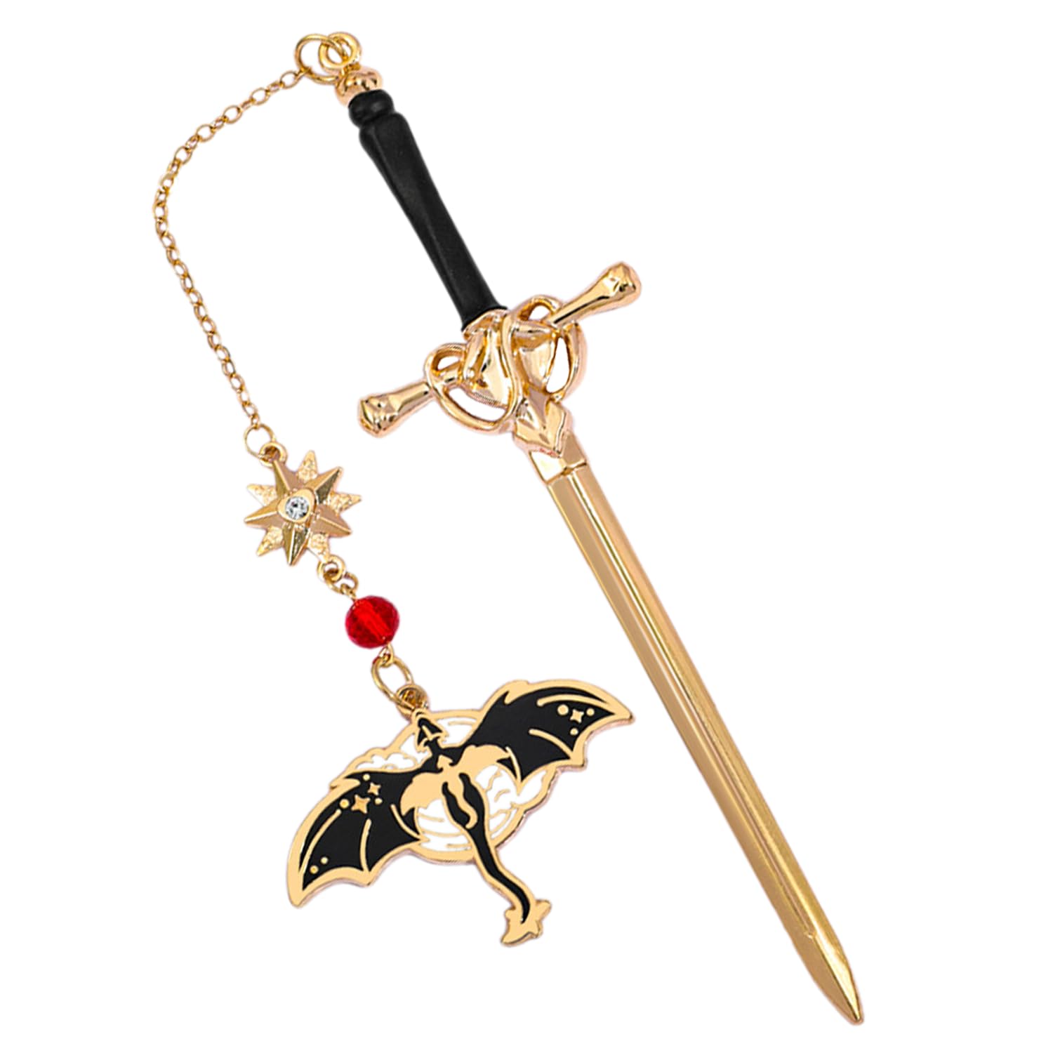 Dragon Bookmark, Fourth Wing Bookmark, Fantasy Dragon Sword Bookmarks with Vintage Tassel Metal Pendant, Antique Gold Red Metal Bookmarks for Men Boys Students Bookish Readers