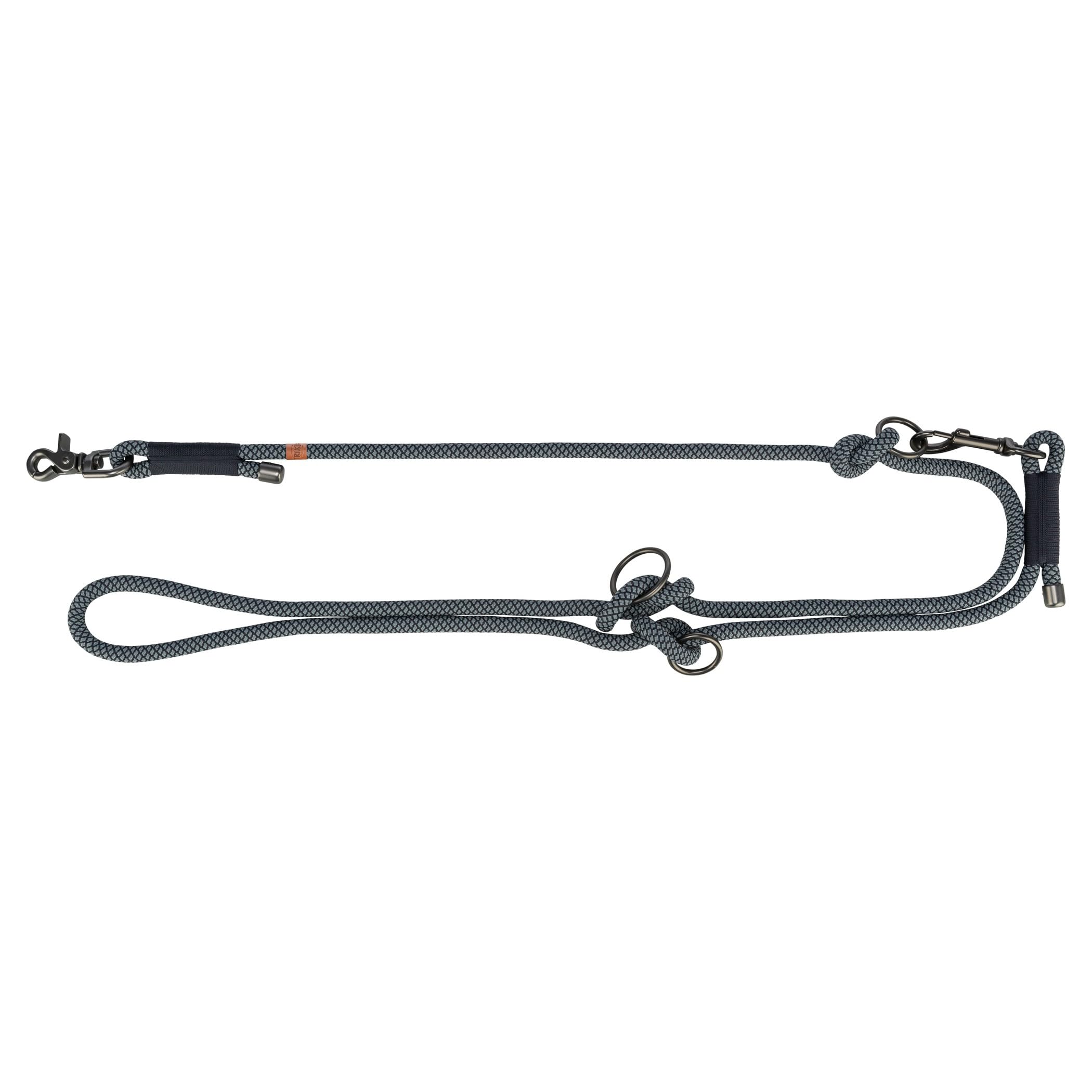 TRIXIE V-Leine Soft Rope, L-XL, 2 m/6 mm, black/grey, adjustable dog lead for large dogs made of woven rope