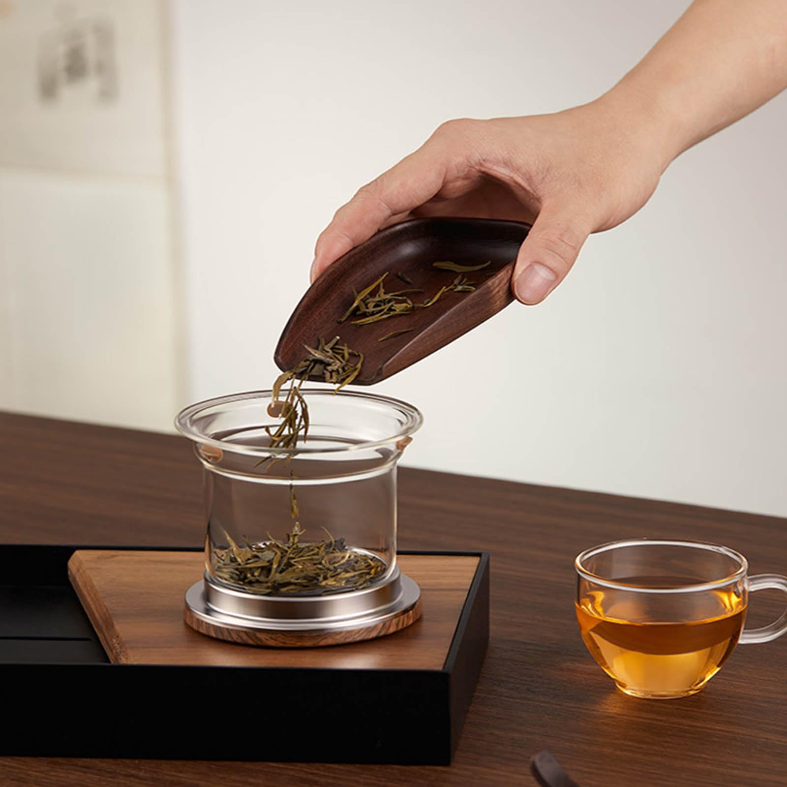 Théière En Verre Avec Infuseur Et Poignée Bois - Théière Magique à Séparation D'Eau - Style Élégant