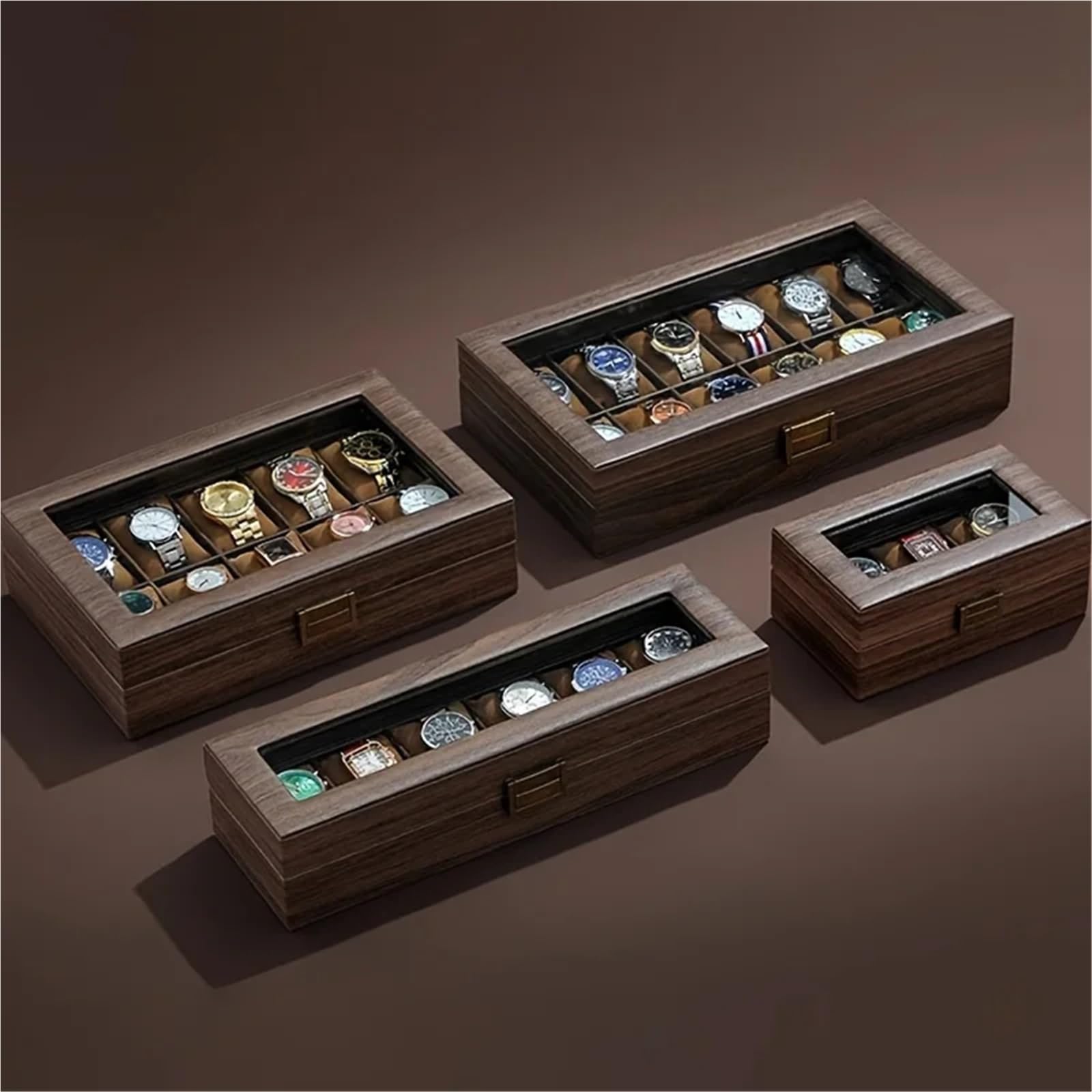 Portaorologi in Legno Massello Scatola porta orologi con venature del legno | Slot multipli meccanici, grande capacità domestica(10slot)