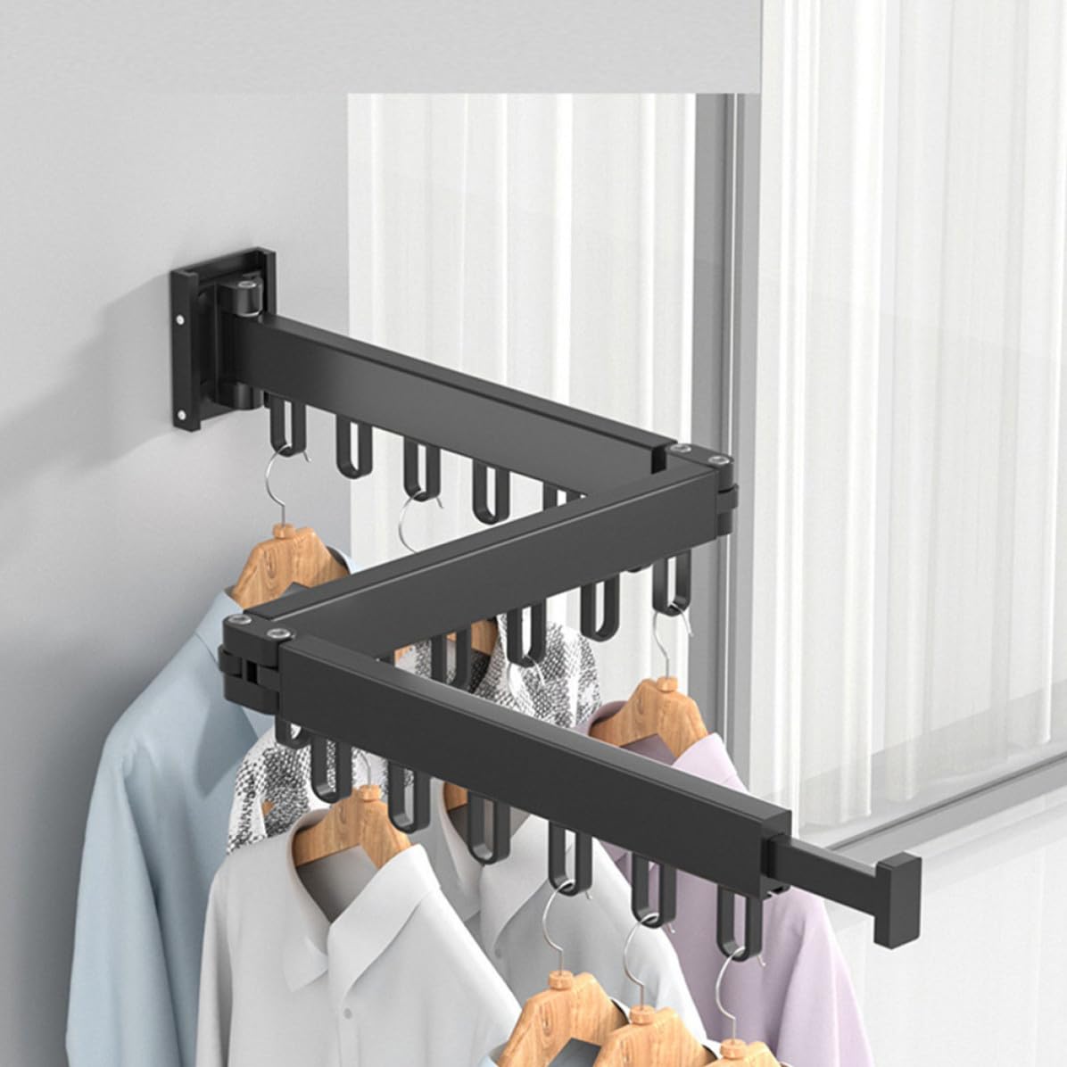 Housoutil Wäscheständer mit Starkem Ausziehbarem Design Zusammenklappbarer Wandmontierter aus Zinklegierung Platzsparender Wäschetrockner für Wohnzimmer und Badezimmer