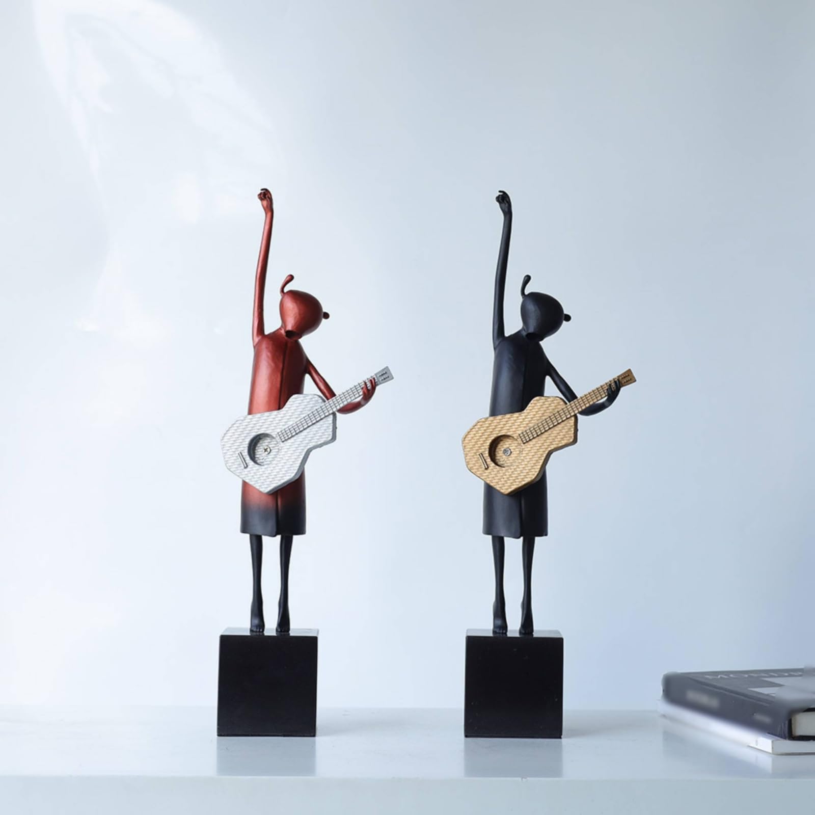 Scultura Stilizzata in Metallo Sottile Scultura con Chitarra Astratto per Musicisti, Ingresso, Ufficio, Nero, 15 10 45CM