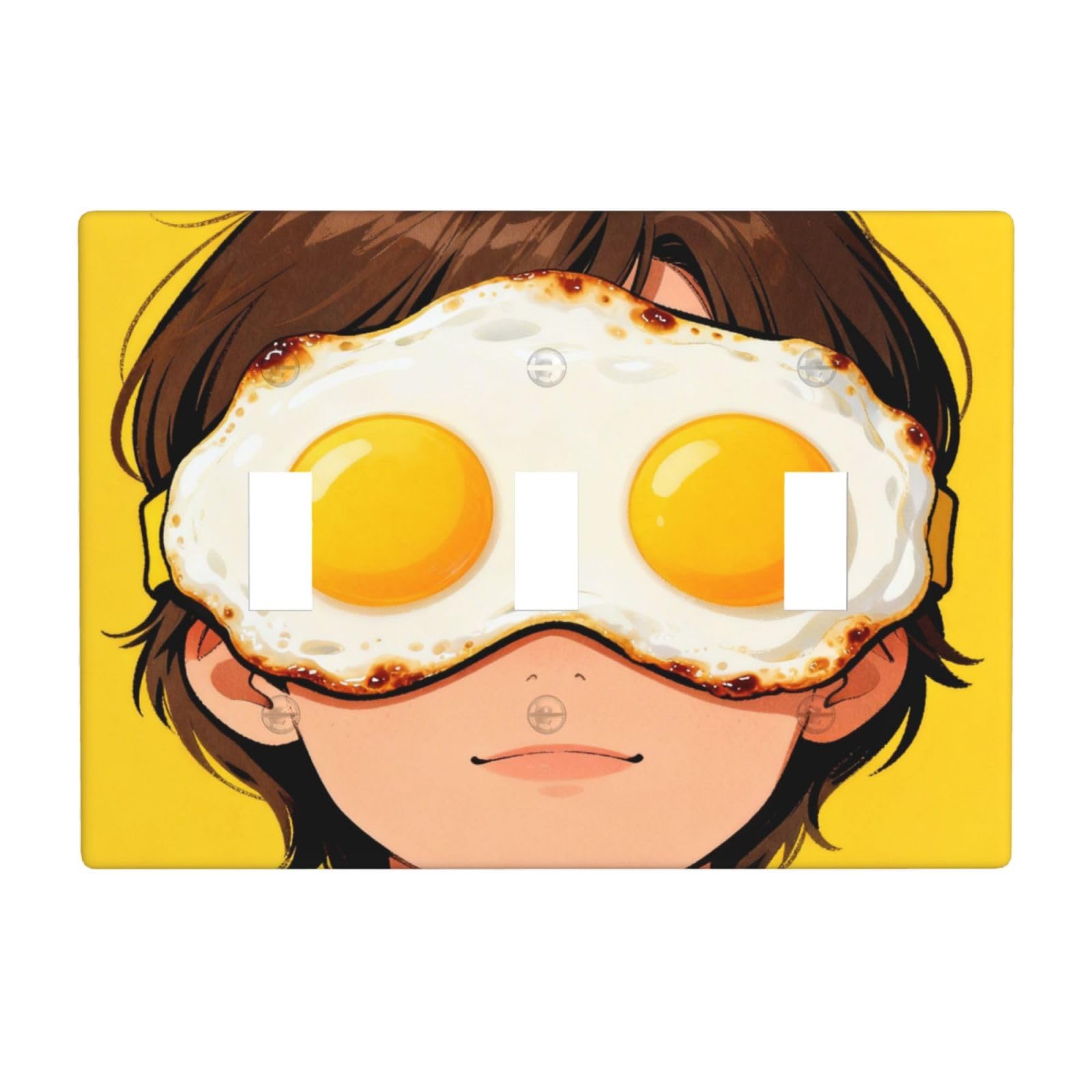 Fried Egg Eye Mask 3 Gang Switch Plate Cover-Unbreakable Polycarbonate Wall Plate, Heat Resistant Toggle Switch Decor for Home