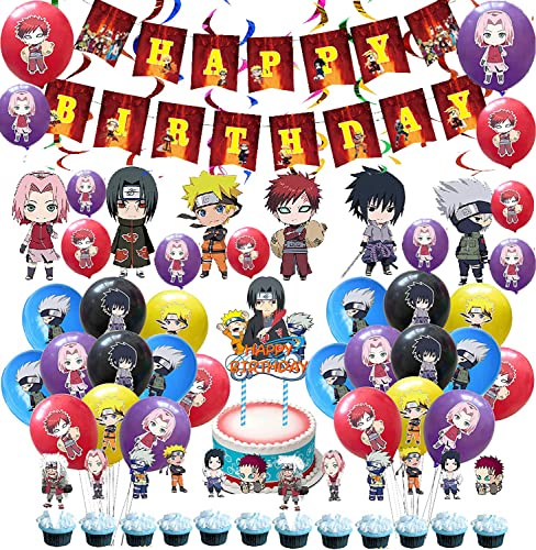 Cumpleaños Naruto Globos Decoraciones Naruto Banners de Cumpleaños Decoraciones Anime Remolinos Colgantes de Decoración Anime Tarta Decoracion para Niñas Niños Decoraciones de Cumpleaños Cover