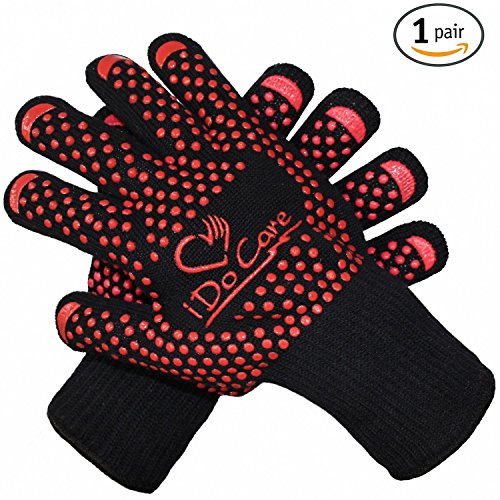 iDoCare Heat Resistant Oven Gloves, Cooking Gloves, Baking, Oven & Barbecue Gloves, Fire
