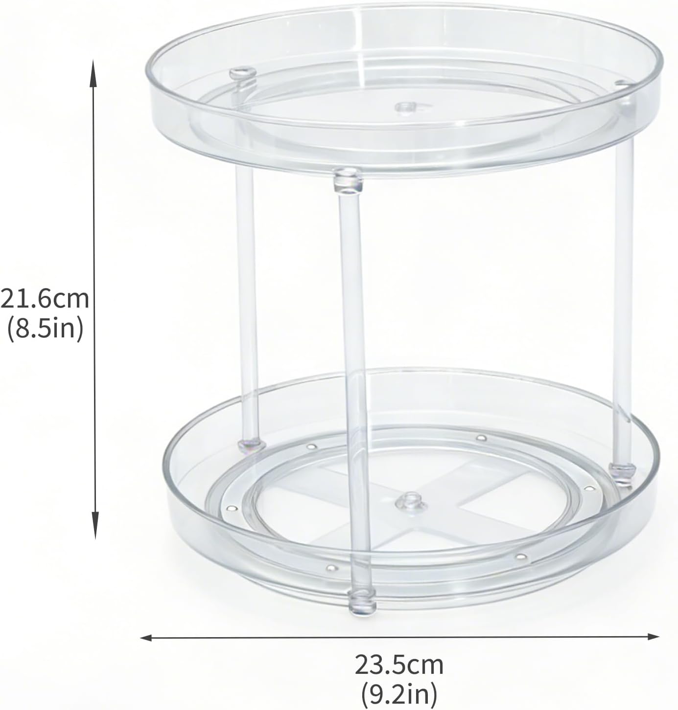 Lazy Susan 2-Tier Medicine Cabinet Organizer, Clear Plastic Spinning Spice Organization for Cabinet, Rotatable Makeup Organizer Countertop for Bathroom Vanity, Kitchen Pantry & Small Spaces Storage