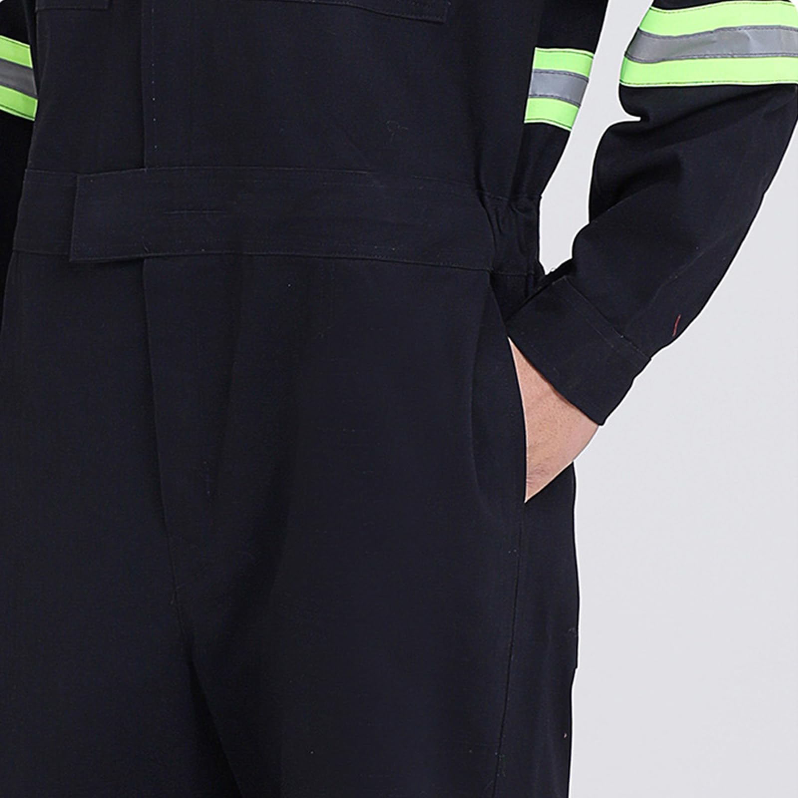 Mono De Trabajo De Manga Larga Algodón Zip-Front, Workwear Mono Con Raya Reflectante