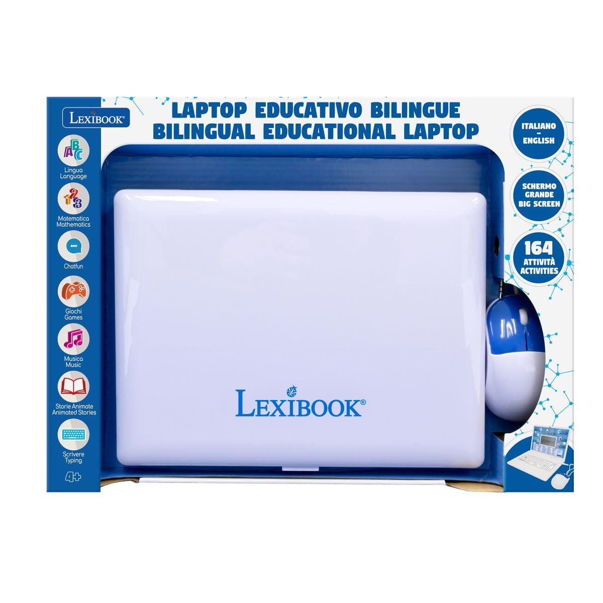 Lexibook, Ordinateur Portable éducatif, Ordinateur Portable éducatif bilingue, Italien/Anglais, 164 activités éducatives, écran LCD, Clavier, Jeux Amusants et découverte, Bleu, JC601i5LXB