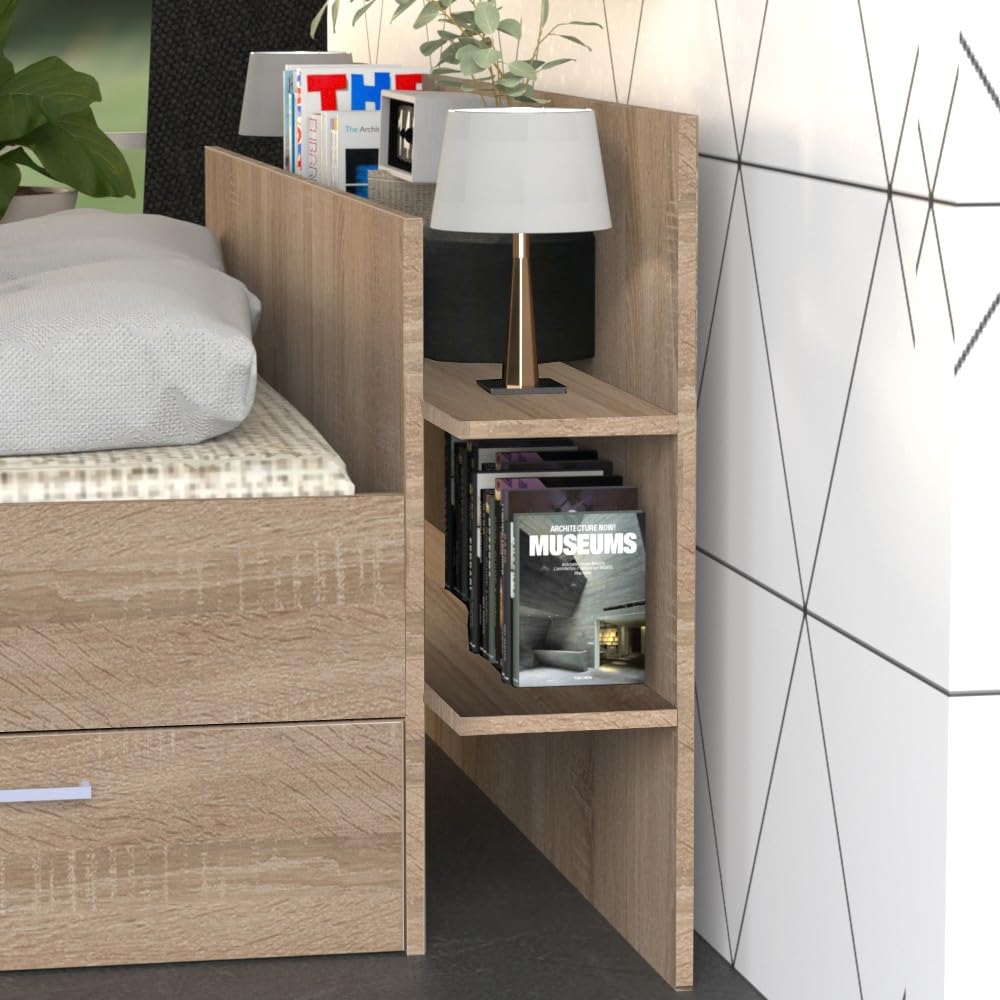 Lit SAMBA 140x190cm + tête de lit + 2 tiroirs / Décor Chêne blanchi