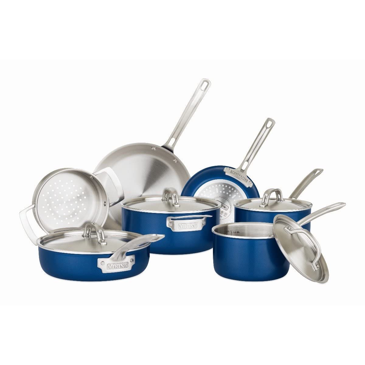 Viking Culinary Multi-Ply Color 2-Ply Cookware Set, 11 piece, Includes Stainless Steel Lids, Dishwasher, Oven Safe, Works on All Cooktops including Induction