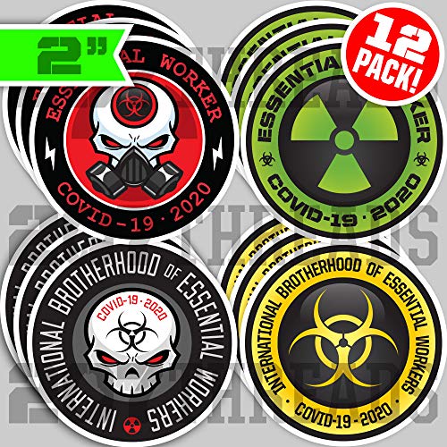 12 PACK 2" Essential Worker Sticker Hard Hat Decal VARIETY Pack Nuclear RED