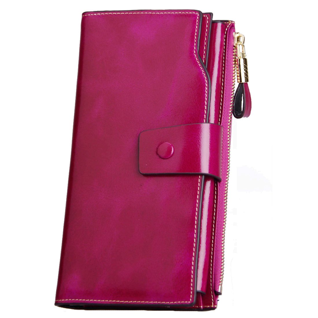 Aojiao Wallets for Women RFID Blocking Genuine Leather Clutch Wallet Card Holder Ladies Purse (Purple)