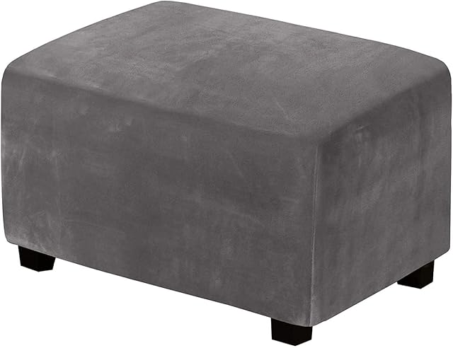 qiden Velvet Ottoman Cover, Rectangle Foot Stool Cover, Large Stretch Footstool Slipcover, Luxury Velvet Pouffe Cover For Living Room. (Foot Stool Not Included)-Medium-Grey