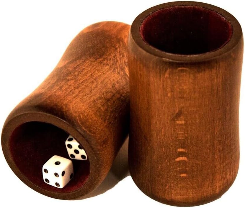 Wooden Dice Cup Set 2 Large Size Backgammon Dice Shakers Quiet Felt Lined Interior - One Size