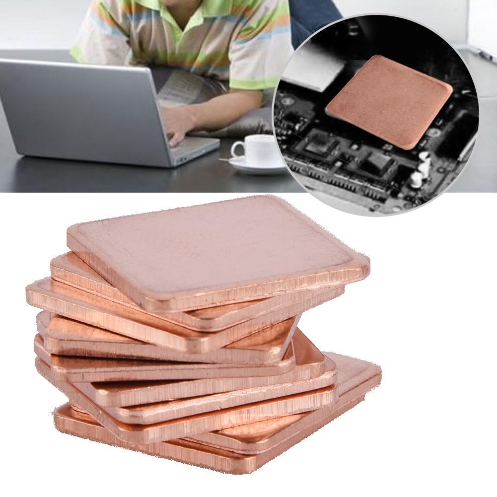 10 sztuk podkładka miedziana, radiator z blachy miedzianej, podkładka termiczna o mocy 401 W/mk do laptopa komputer stacjonarny GPU CPU 20 * 20 mm (1,5 mm)