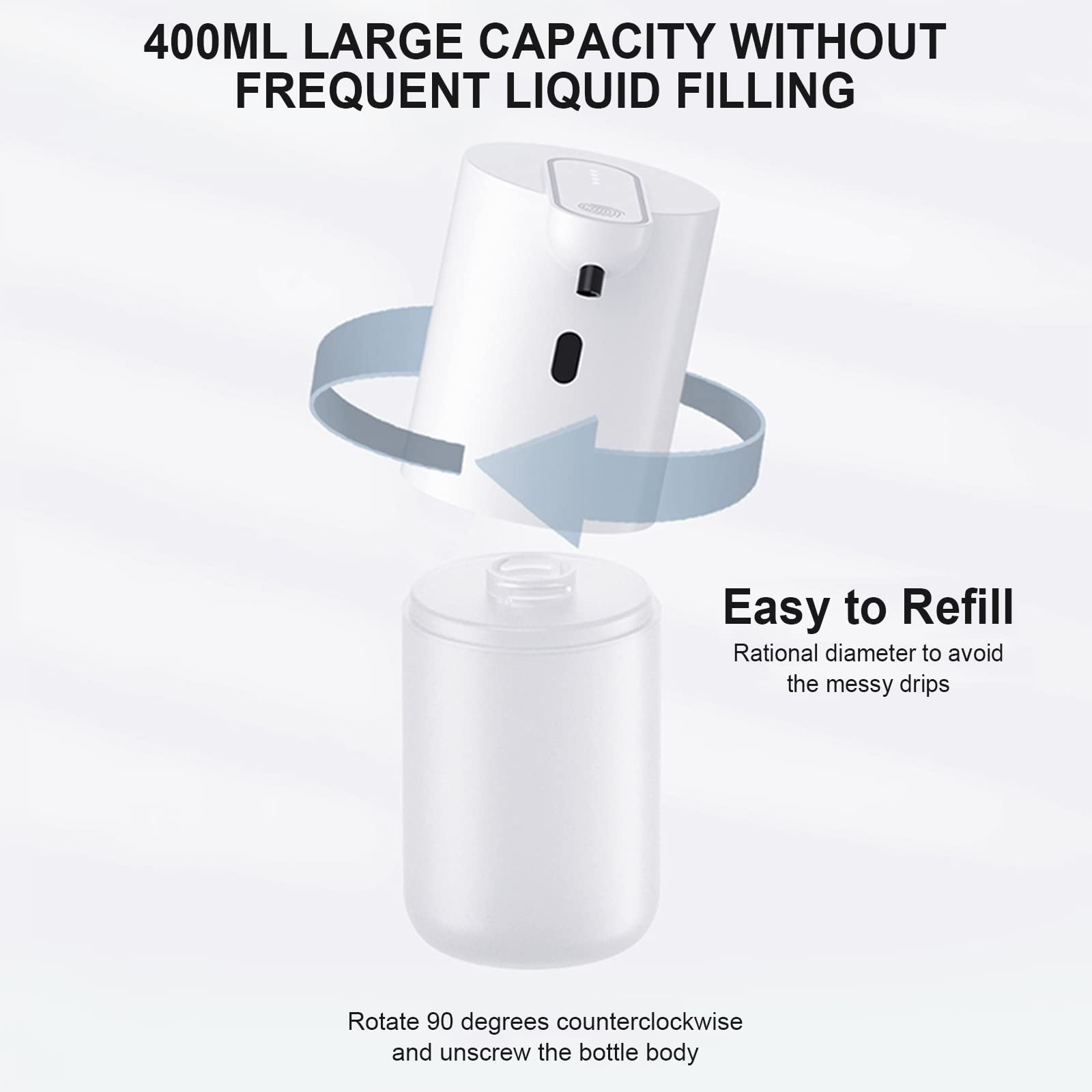 Cuteefun Dispenser Sapone Automatico, Ricaricabile USB, Dispenser Sapone Schiuma di Controllo a 4 Livelli, Dispenser Sapone per Touchless da 400ml, Dispenser Sapone da Parete/Stand per Cucina, Bagno