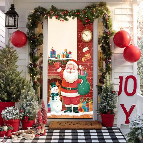 Image of BlissYard Christmas Door Cover Santa Sack 35x71 Inch Polyester