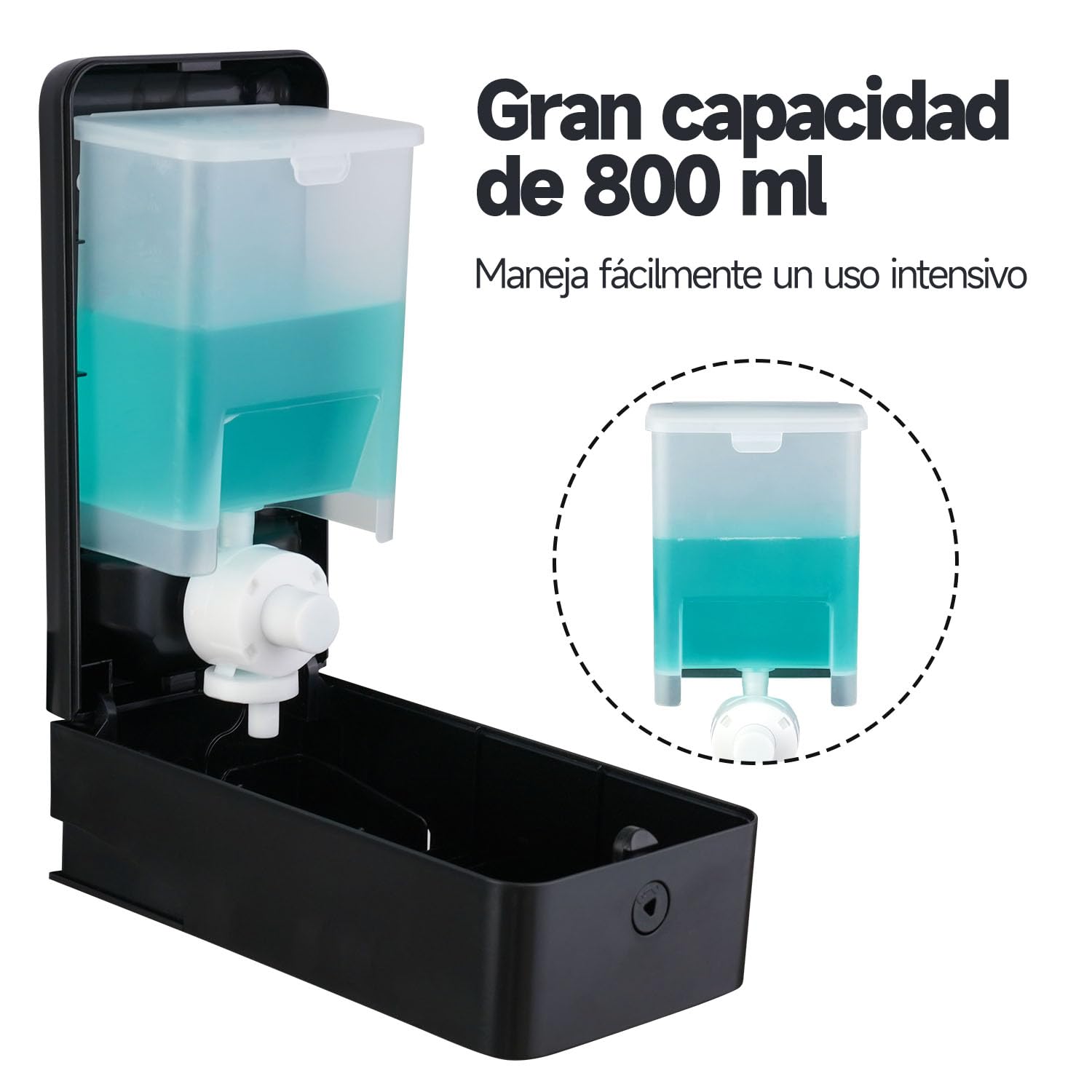 anydry Dispensador de jabón Mural Manual a presión, Capacidad de 800 ml con Ventana Visual, reemplazo Sencillo del jabón, Ideal para hogares y Negocios 1006 Negro