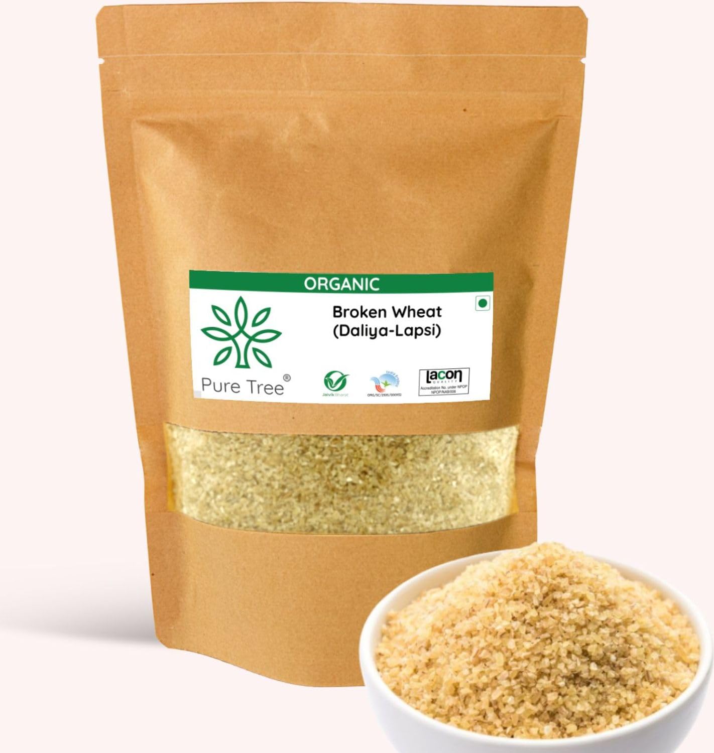 Certified Organic Wheat Daliya lapsi | 350 g | Broken Bulgur Wheat | Godhuma Daliya | Gehoon | For Upma, Porridge, Khichdi