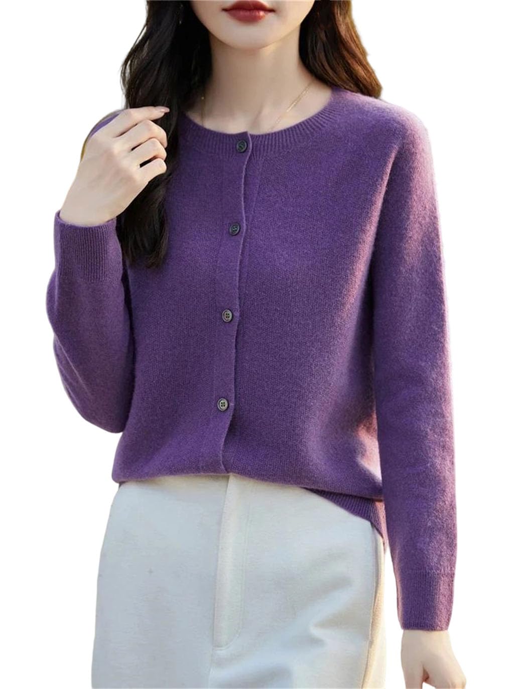 Womens Long Sleeve Buttons Wool Sweater Cardigan Solid Warm Casual Jumper Cardigan