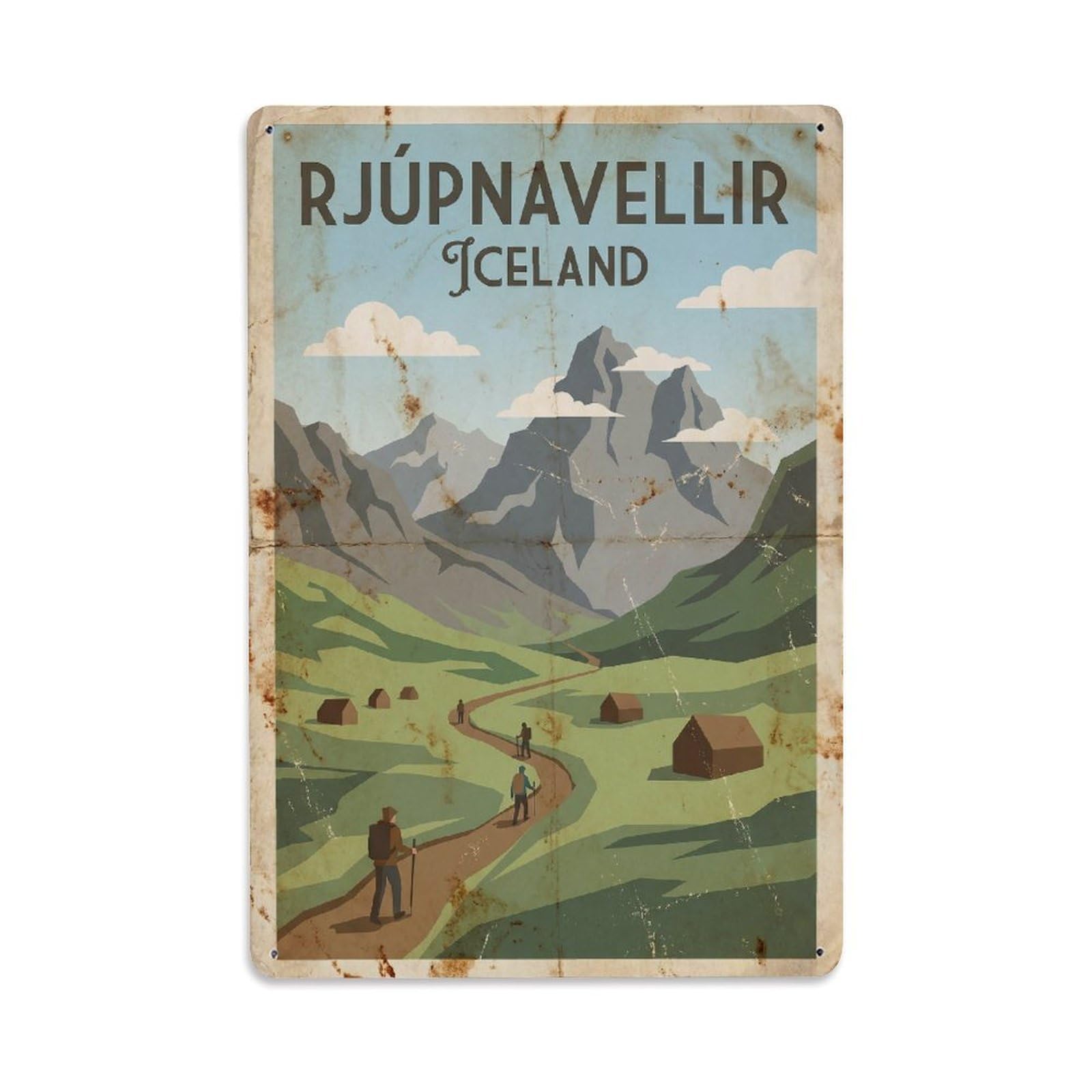 Gead 8X12inch Style Vintage Travel Rjupnavellir Iceland Valley Metal Tin Sign