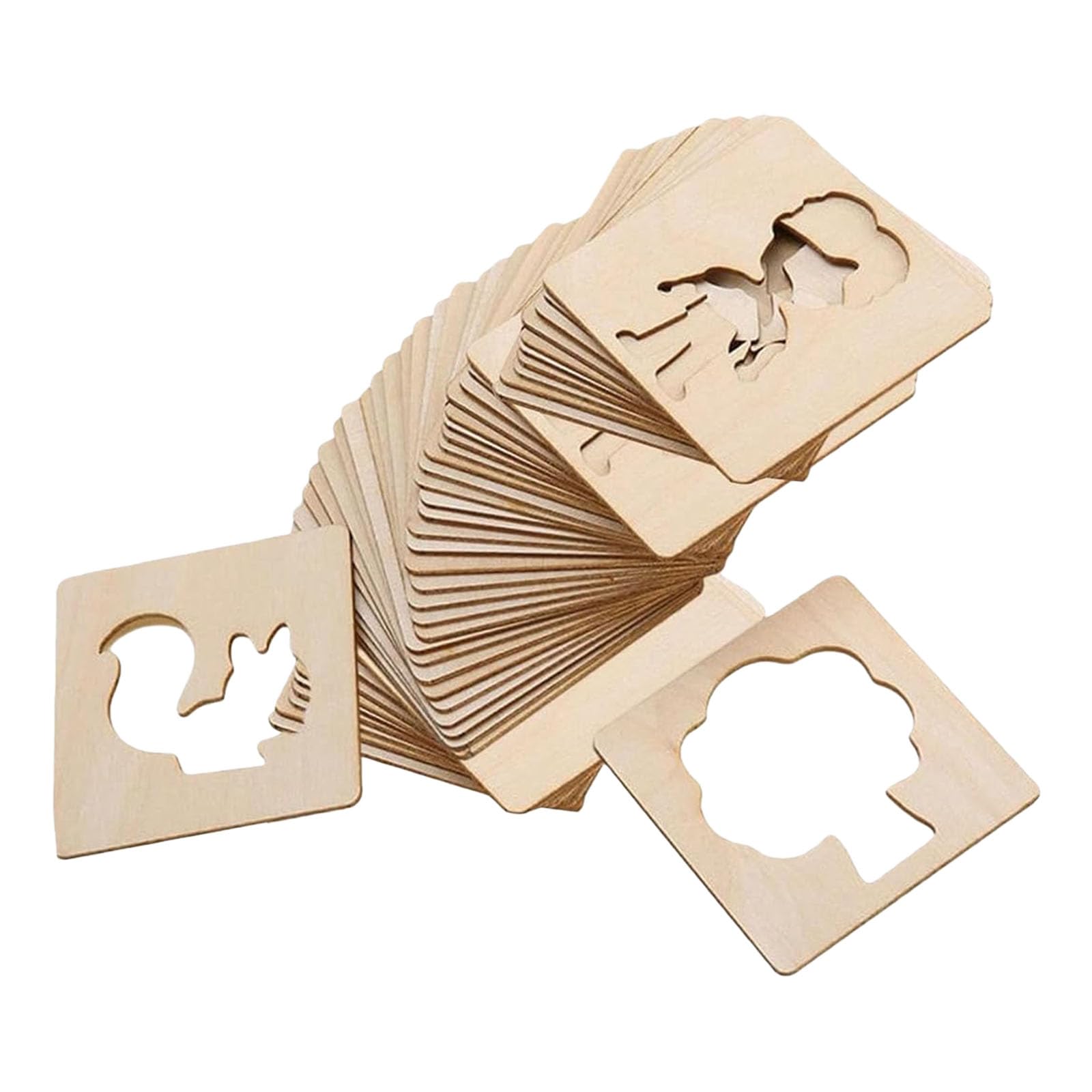 Tsophreniq 60Pcs Drawing Templates 2.95Inch Hollowed Wood for Craft Scrapbooking Wall Art Wood Drawing Stencils