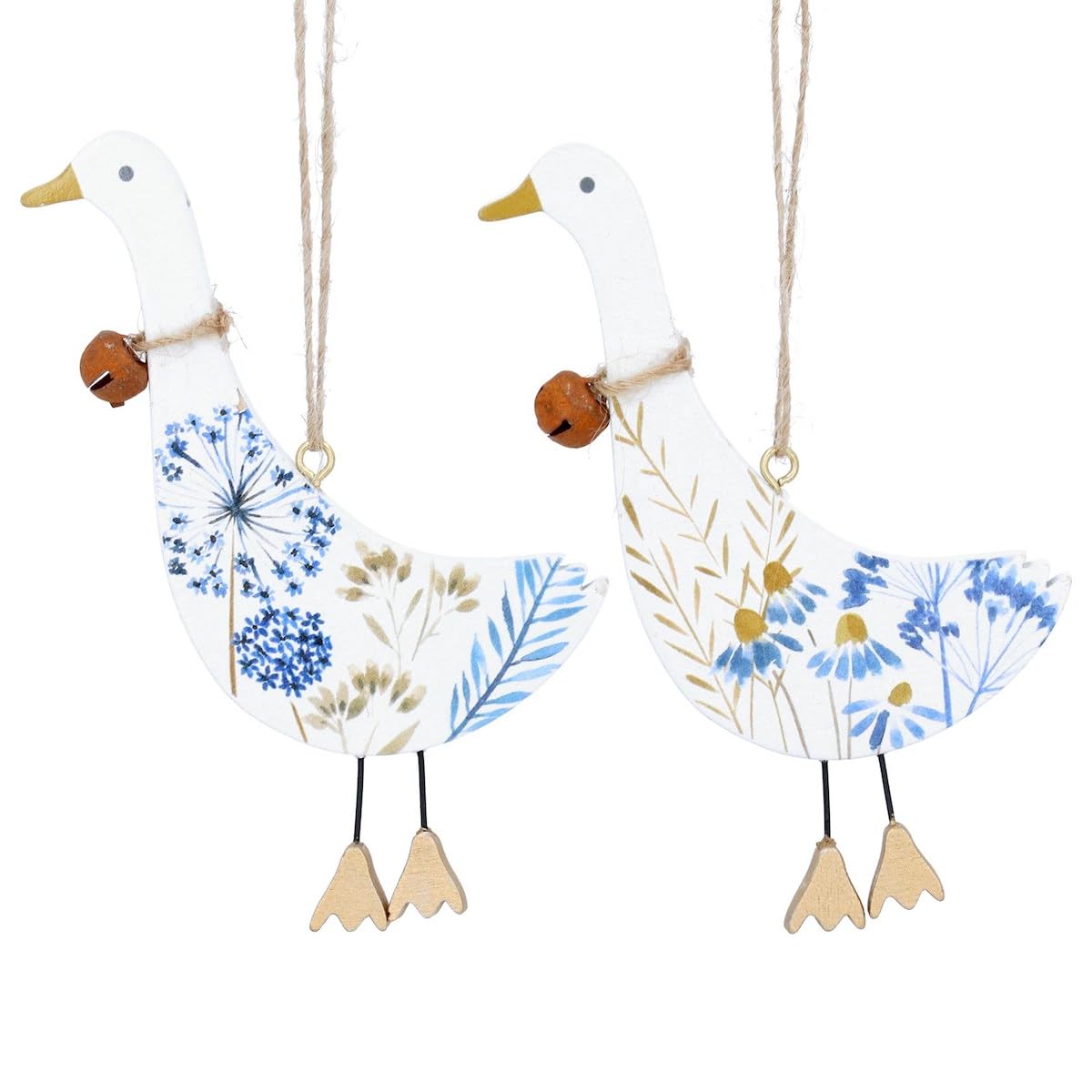 Gisela Graham Multicoloured Set Of 2 Blue Meadow Geese Wooden Easter Decorations