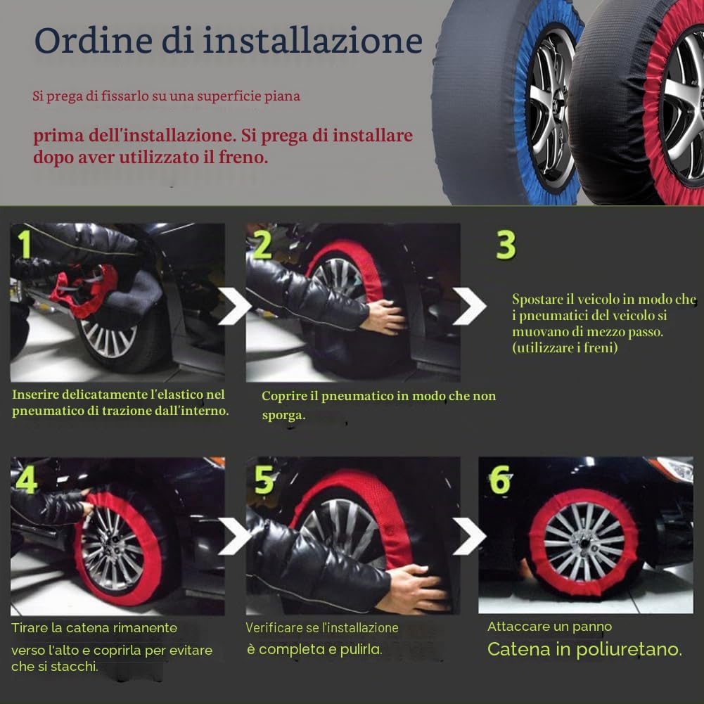 Calze da Neve per auto Catene da neve lavabili in tessuto per auto Montaggio rapido Facile da usare BL81