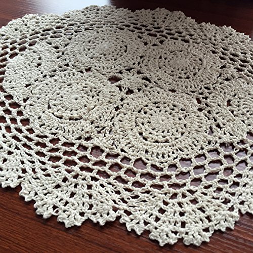 Elesa Miracle 12 X 18 Inch 4pc Handmade Beige Oval Crochet Cotton Lace Table Placemats Doilies Set, Oval, Beige