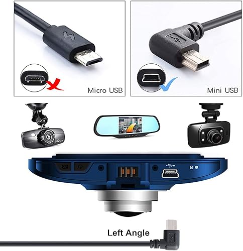 Miniatura 2 de PASOW Mini cable de carga USB 2.0 A-macho a Mini-B para vehículo de automóvil, cable adaptador para cámara de salpicadero, espejo retrovisor, cámara