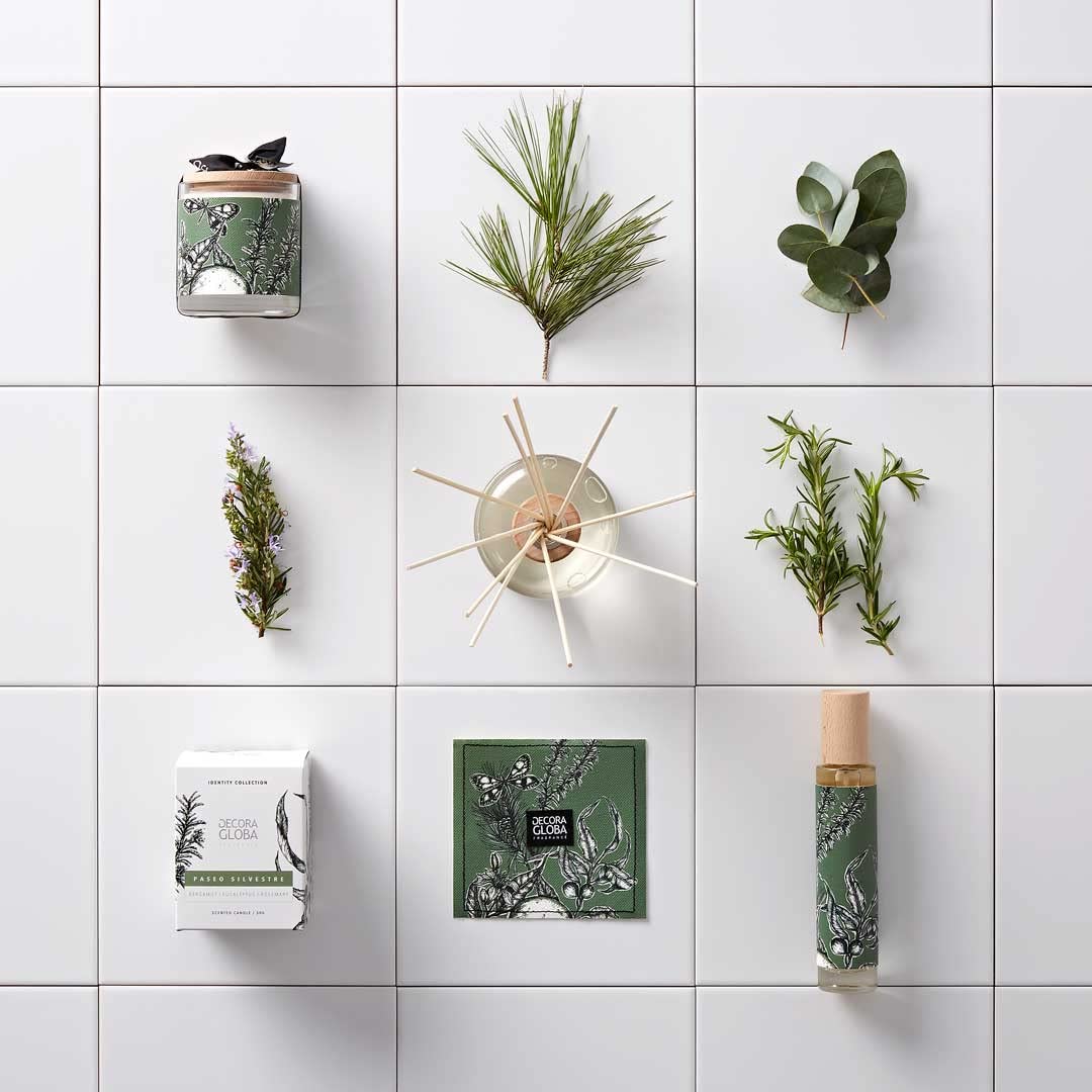 DECORAGLOBA – dyfuzor zapachowy z pałeczkami rattanowymi do pomieszczeń 250 ml – zapach rozmarynu i pinii – świeży aromatyczny zapach