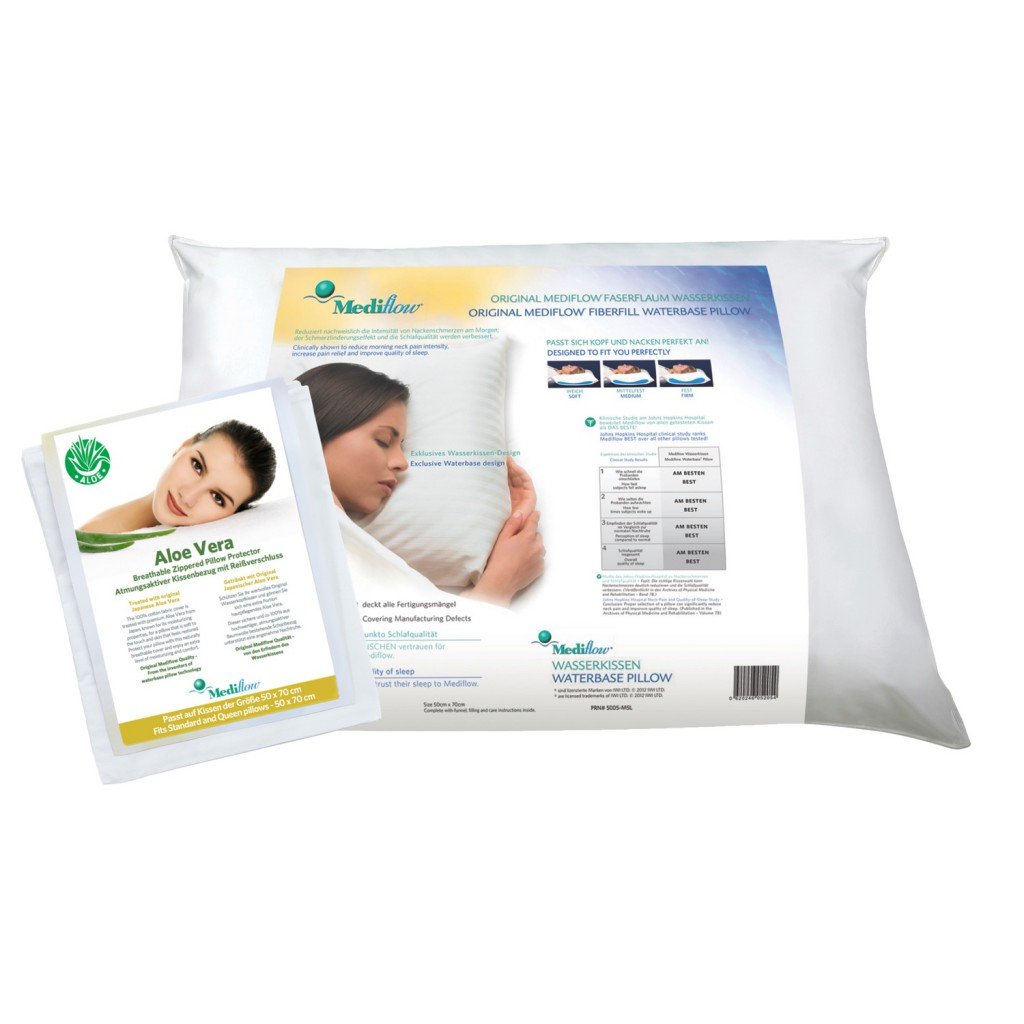 Mediflow 5228 Aloe Vera acción, de Agua y Funda de Almohada de relajación con Fibra de Relleno de Flujo, algodón, Blanco, 50 x 70 cm