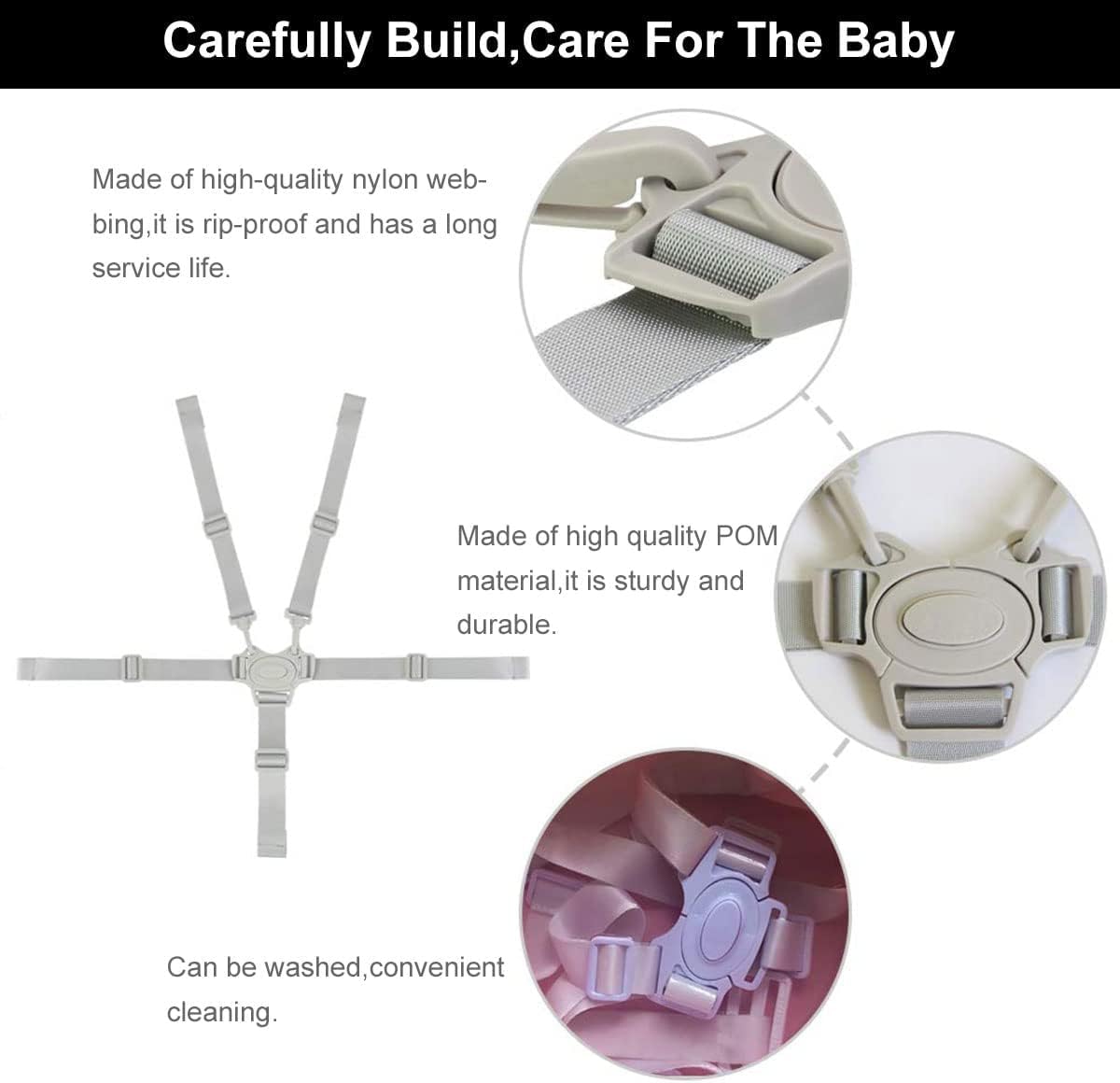 Cinturón Seguridad Bebe,Cinturón Seguridad Tronas,5 Puntos Cinturón Seguridad,Gancho Giratorio Ajustable Correa de Seguridad para Silla de Paseo para Niños,Silla de Paseo,Sillita