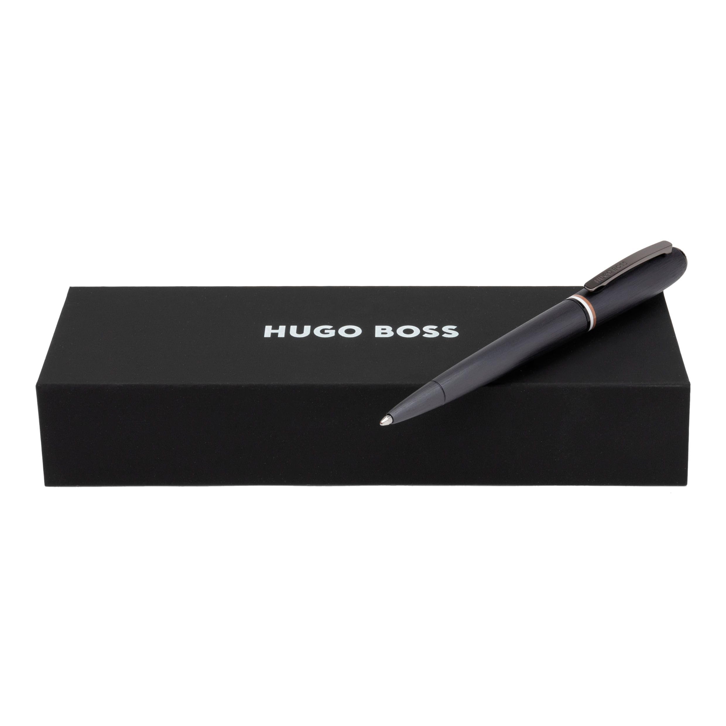 Hugo Boss Contour Iconic HSH3414D Stylo à bille en laiton et aluminium Noir Longueur 13,6 cm Couleur de la mine Bleu