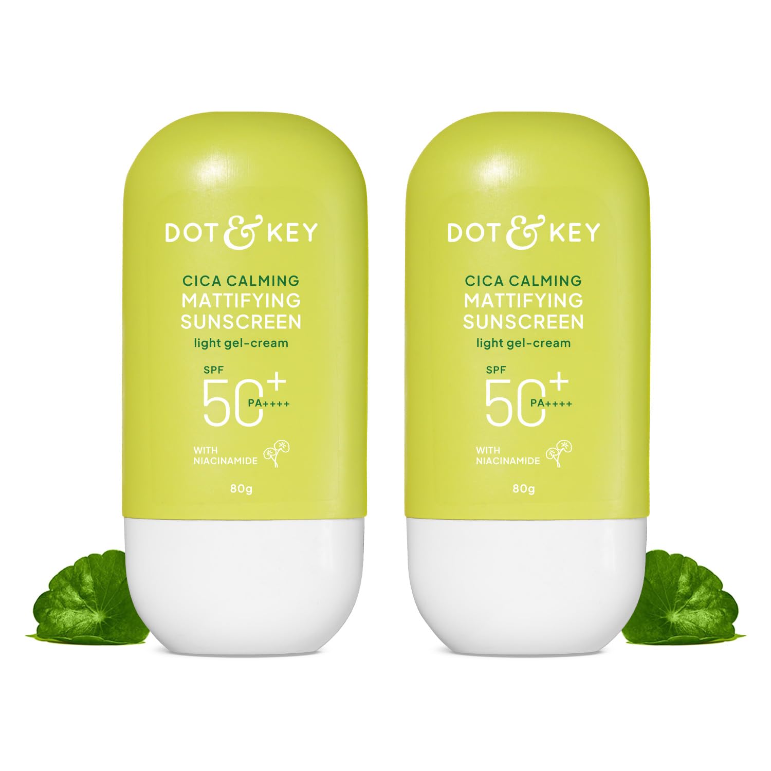 Dot & Key CICA Calming Mattifying Sunscreen SPF 50 PA++++ Pack of 2 80g | Oily Acne Prone & Sensitive Skin | UVA/UVB Protection | No White Cast, Ultra Light, Fragrance Free & Quick Absorbing | 160g