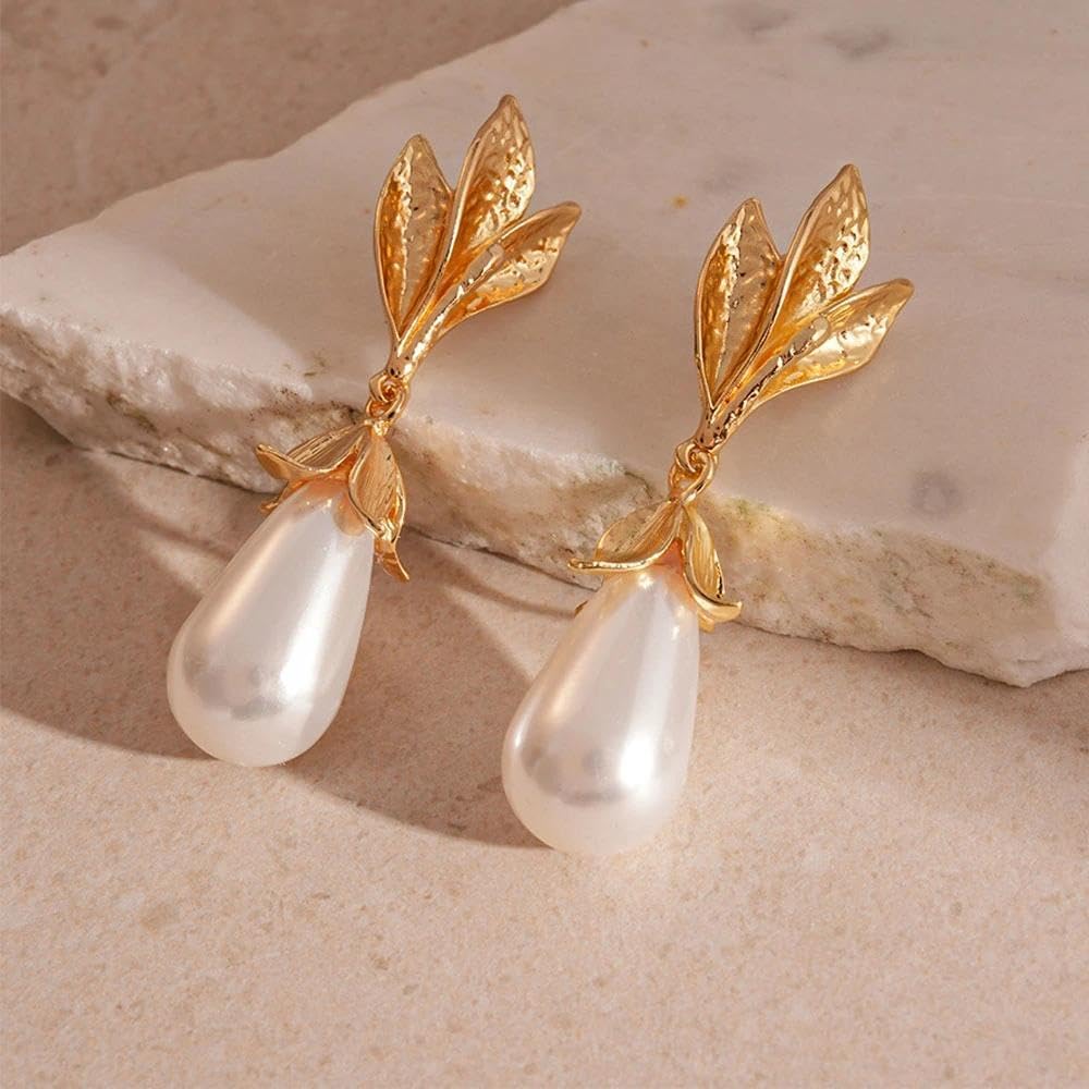 Chunky Textured Flower Pearl Dangle Earrings for Women,Vintage Teardrop Pearl Tassel Statement Earrings,Charming Trendy Jewelry Accessories Gifts - Image 6