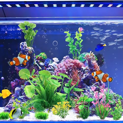 Image of QUOZUO Fish Tank Accessories Aquarium Decorations Green Plants, 11cs Small Goldfish Turtle Tank Decorations Artificial Plants, Aquarium Decor Plastic Grass Plant