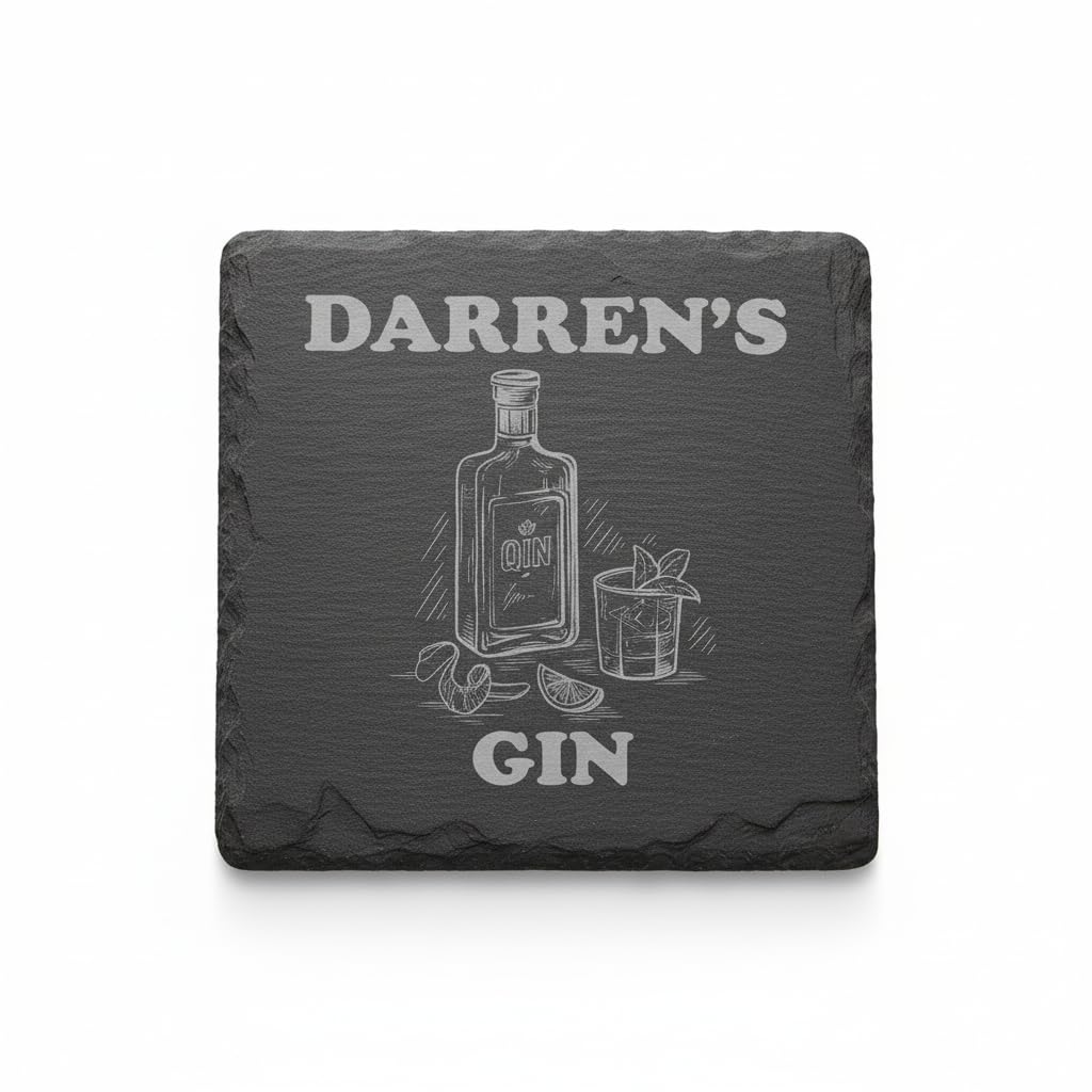 Ukgiftstoreonline Personalised Any Name Stone Slate Gin Engraved Coaster Gift