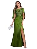 Mermaid Mother of The Bride Dresses for Wedding Lace Applique Cap Sleeve Pleated Satin Formal Dress with Slit