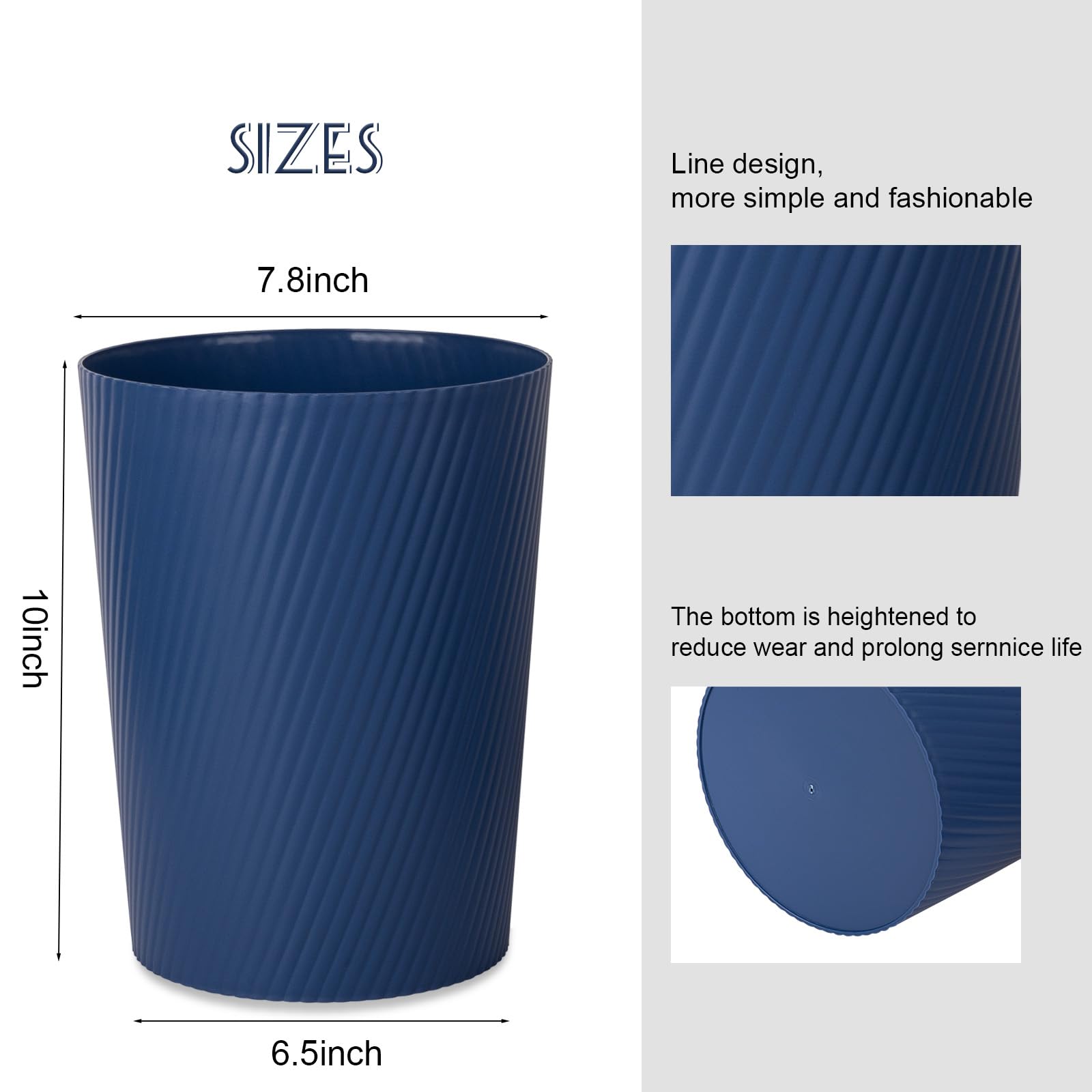 UUJOLY Small Trash Can for Bathrooms Laundry Room, Kitchens, Offices, Kids Rooms, Dorms (Navy Blue), 1 Pack - Image 3