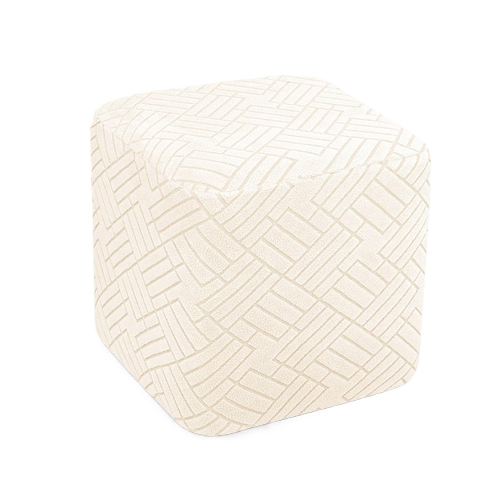 DCUIPG 1Pcs Elastic Ottoman Pouf Cover All Inclusive Jacquard Footrest Slipcover Solid Color Washable Footstool For Living Room for Square Fotstool(Beige)