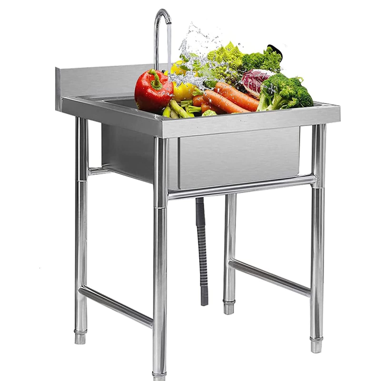 Évier commercial sur pied en inox 304 avec robinet froid de restaurant