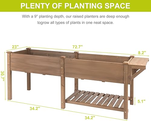 Miniatura 10 de Cama de jardín elevada con ruedas, caja de jardín elevada de madera con pestañas de conexión W, para verduras, flores, hierbas, estante