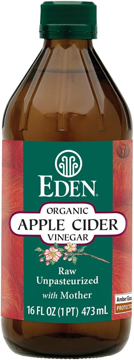 Organic Apple Cider Vinegar, Raw, Unpasteurized with Mother, 16oz Glass