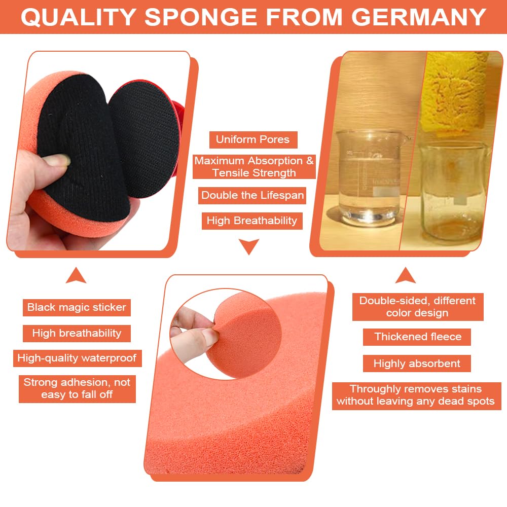 Lot de 6 Éponge de Polissage de Voiture - 90 MM - avec Poignée Antidérapante - Pad à la Main Poignée Pad Polissage Tampon de Polissages Eponge Polissages Voiture pour Voitures et Moto