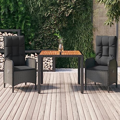 Brokky Set Comedor de jardín 3 pzas con Cojines Mesa de Jardin Exterior Ofertas mobiliario Jardin y terraza Exterior Conjunto de Muebles ratán sintético Negro 3185068